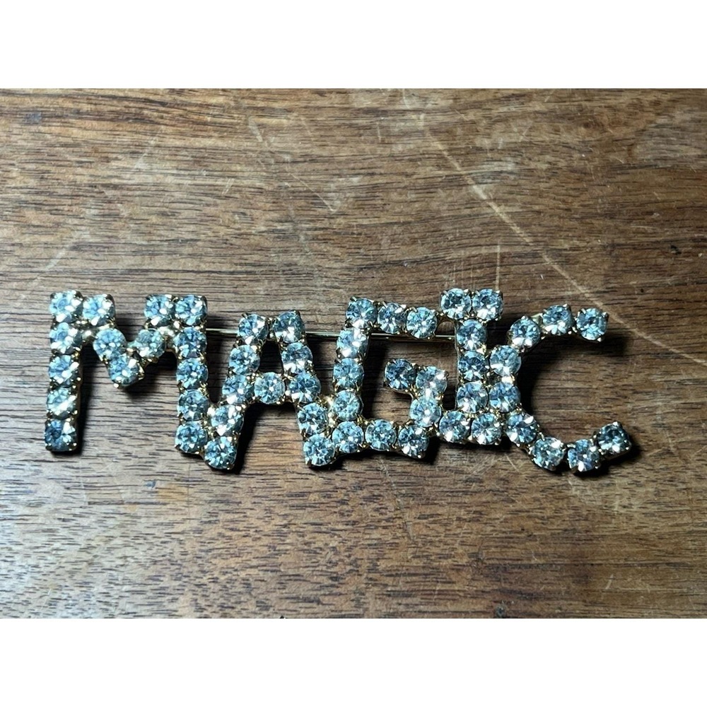 Orlando Magic Basketball Brooch Sports Chunky Block Goldtone Rhinestone Fashion